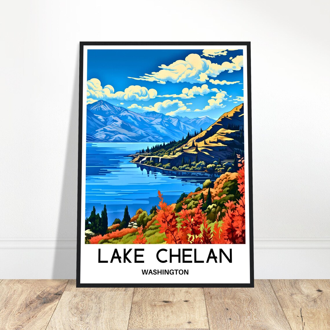 Lake Chelan Washington Autumn Foliage Mountain Lake Travel Poster