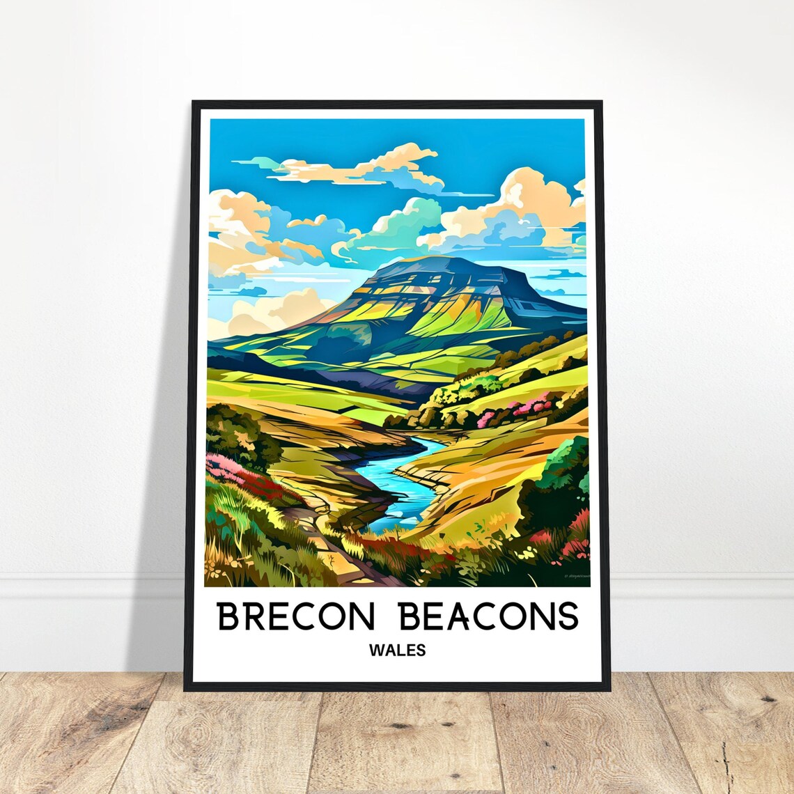 Brecon Beacons Wales Mountain Valley With Winding River Poster