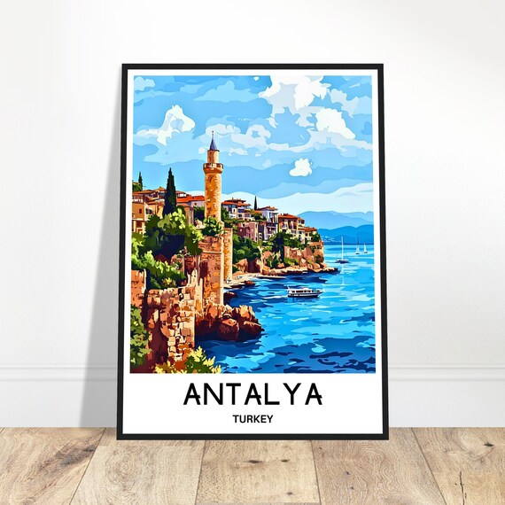 Antalya Travel Print Poster Turkish Art Turkey Lover Gift Wall Hanging Home Office Decor City Illustration