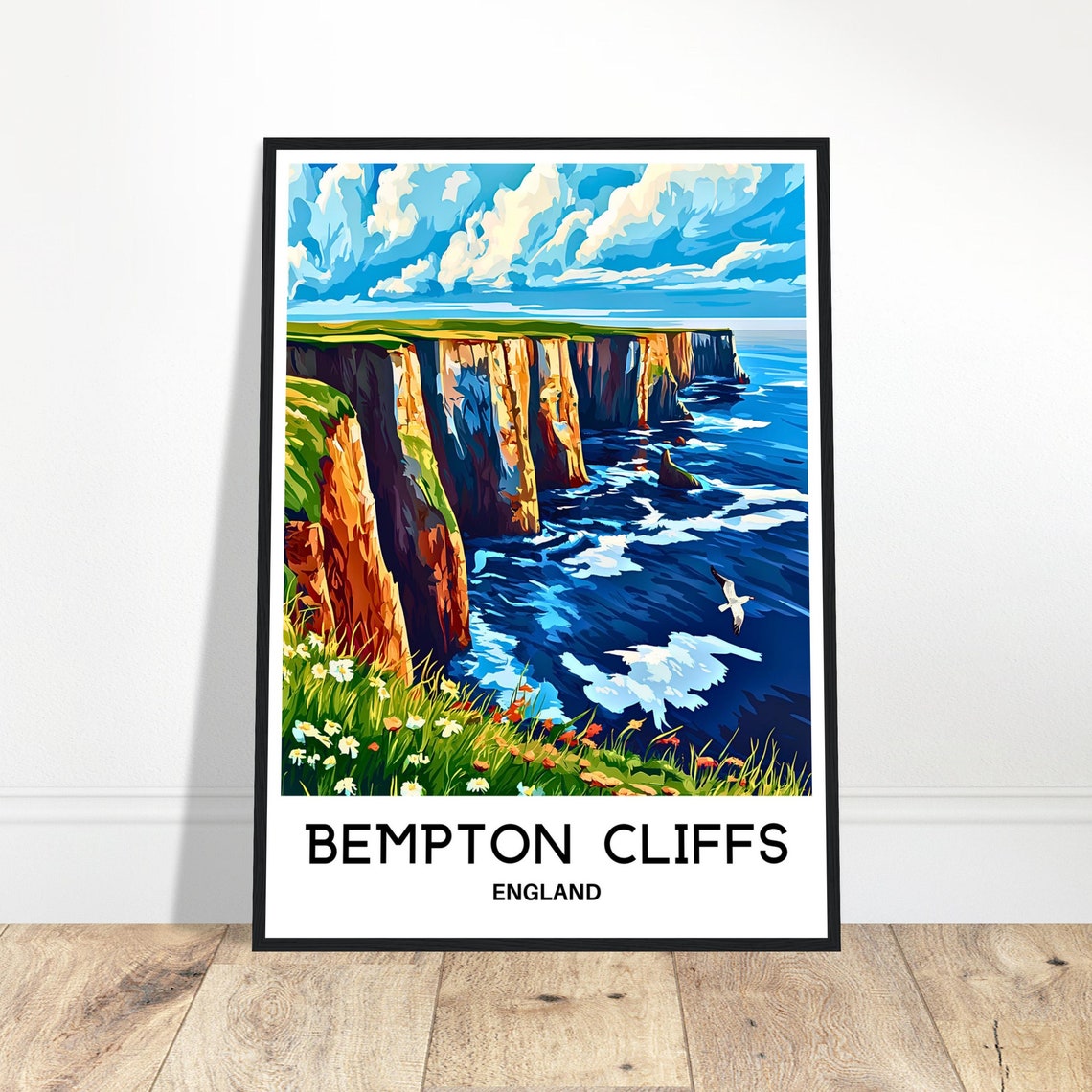 Bempton Cliffs England Chalk Sea Cliffs Seabirds Waves Travel Poster