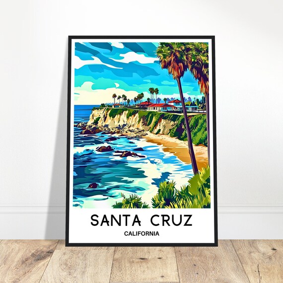 Santa Cruz Travel Print Poster Art Lover Gift Wall Hanging Home Office Desk Decor City Illustration