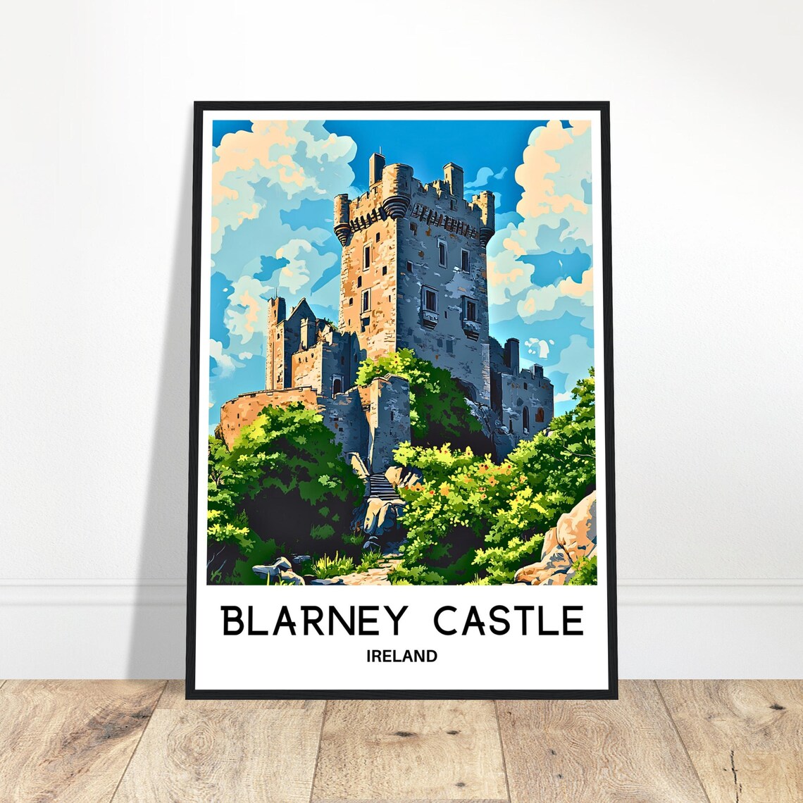 Blarney Castle Ireland Tower Poster with Battlements and Greenery
