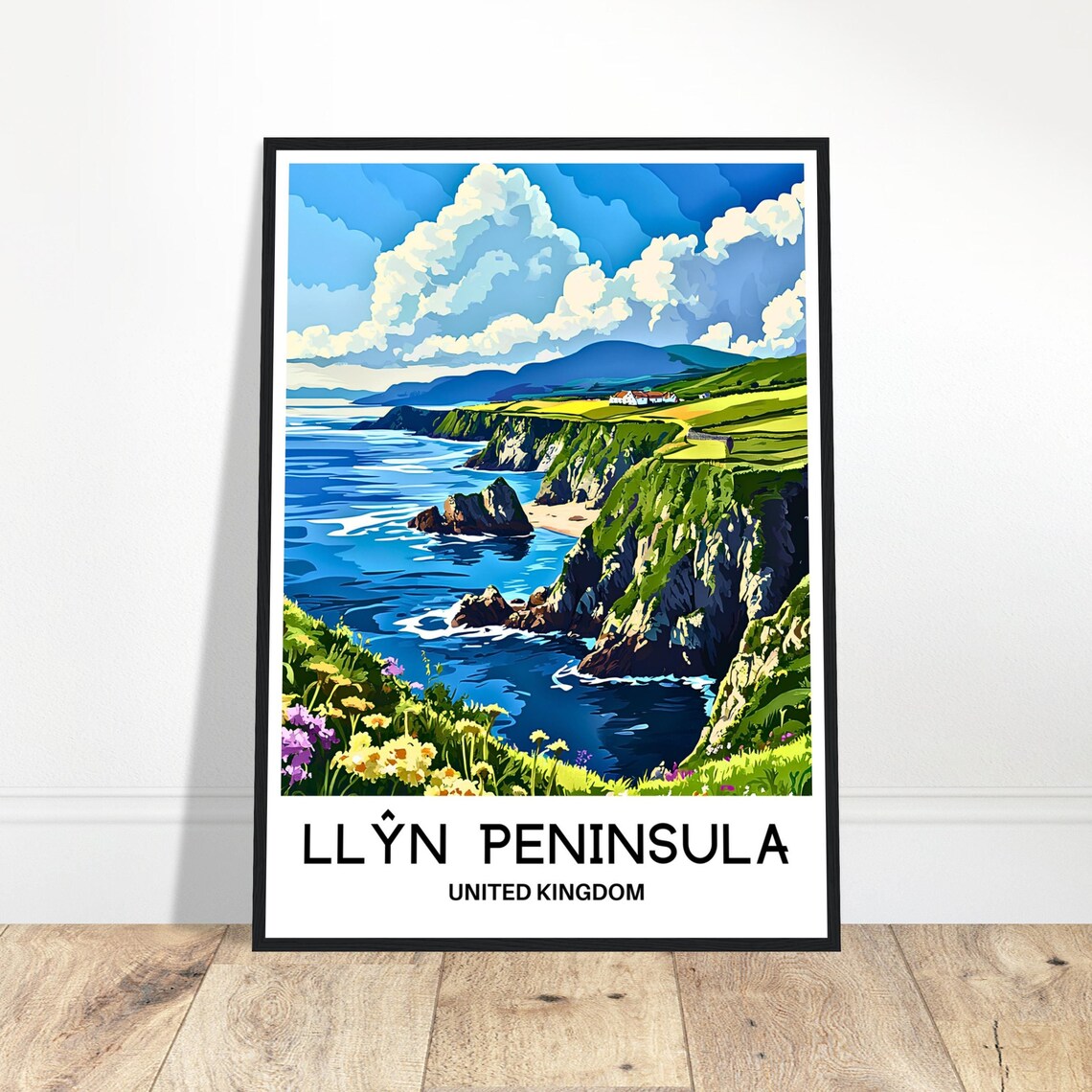 Llyn Peninsula Rugged Coast Cliffs Wildflowers Wales Travel Poster