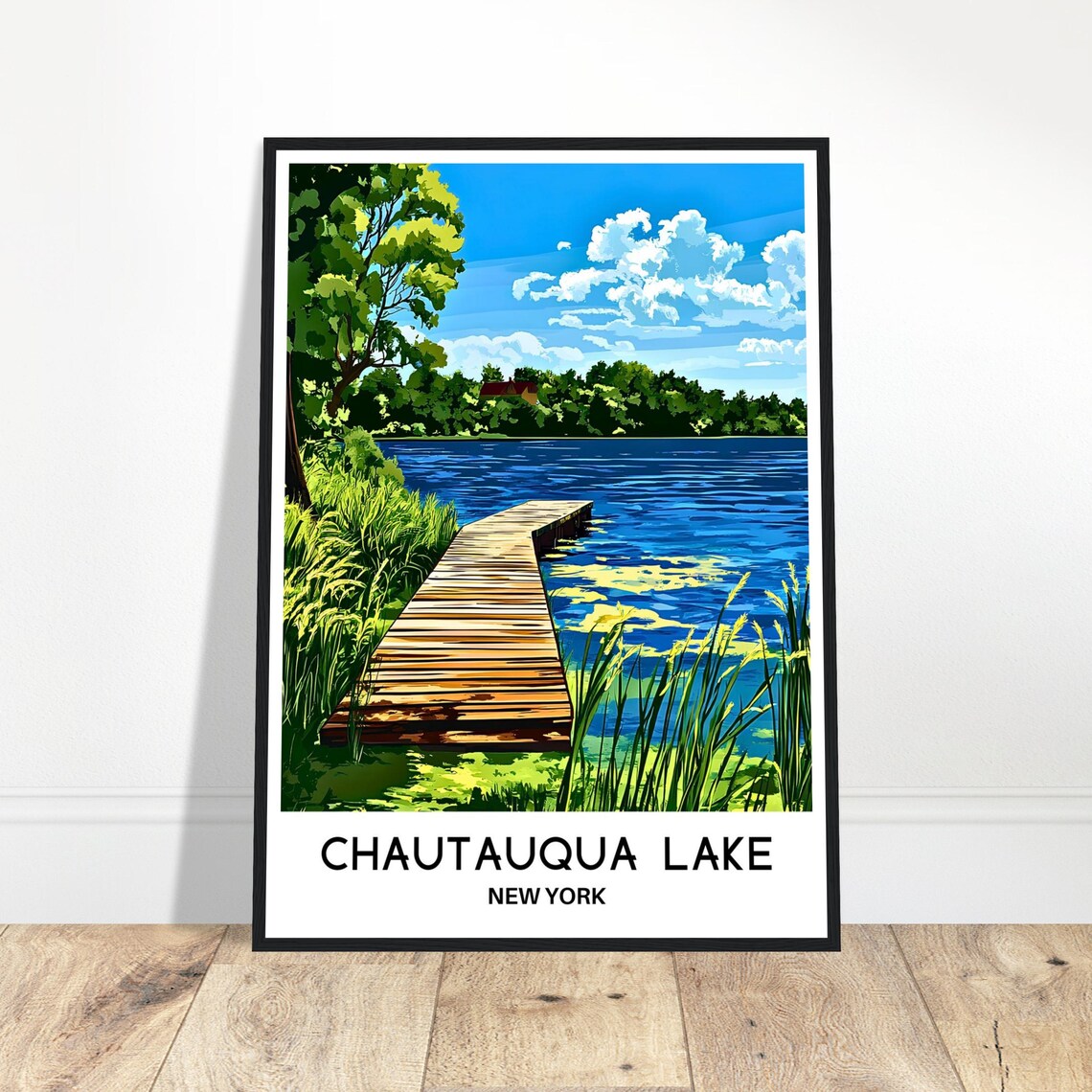 Chautauqua Lake New York Wooden Dock Summer Scene Travel Poster
