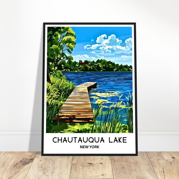 Chautauqua Lake New York Wooden Dock Summer Scene Travel Poster