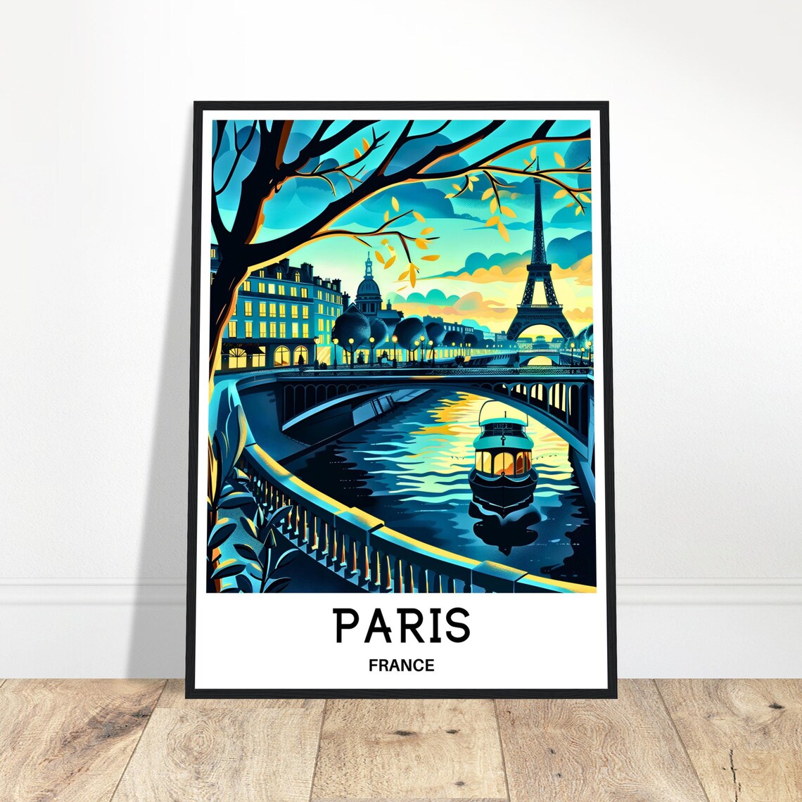 Eiffel Tower at Dusk with Seine Boat Cruise Paris France Poster