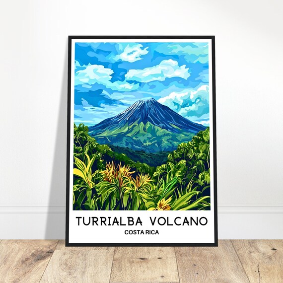 Turrialba Volcano Travel Print Poster Costa Rican Art Rica Lover Gift Wall Hanging Illustration Home Decor