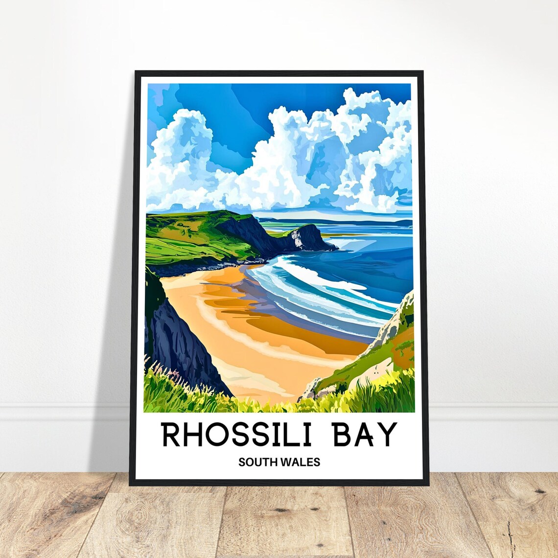 Rhossili Bay South Wales Dramatic Coastline Illustration Poster