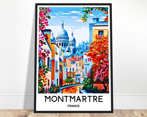 Montmartre Travel Print Poster French Art France Lover Gift Wall Hanging Cote Paris Illustration Home Office Decor
