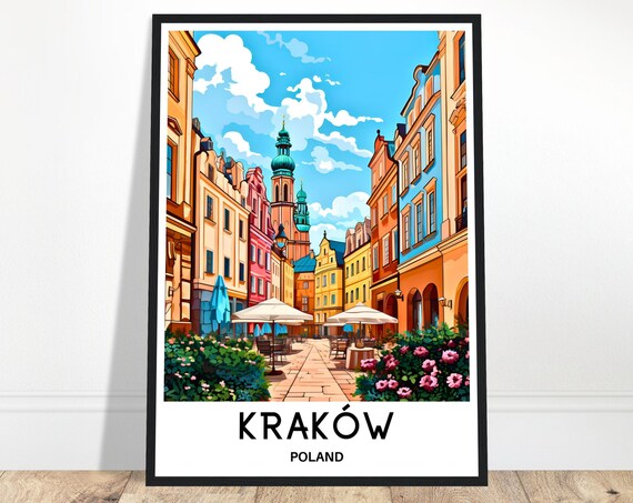 Krakow Travel Print Poster Polish Art Poland Lover Gift Wall Hanging Home Office Desk Decor City Illustration