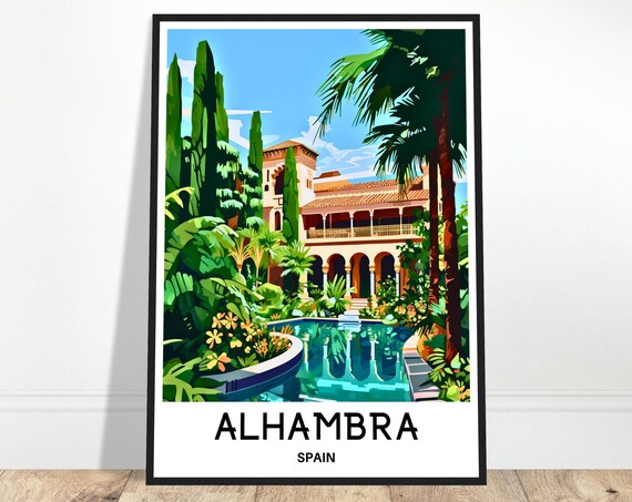 Alhambra Travel Print Poster Spanish Art Spain Lover Gift Wall Hanging Illustration Home Office Decor