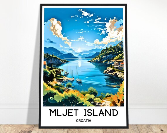 Mljet Travel Print Island Poster Croatian Art Croatia Lover Gift Wall Hanging Home Office Decor Illustration