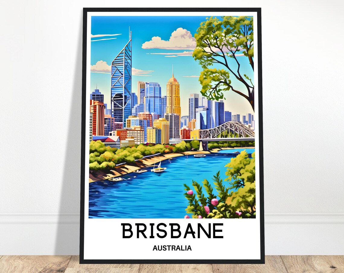 Brisbane Skyline Story Bridge and Brisbane River Travel Poster