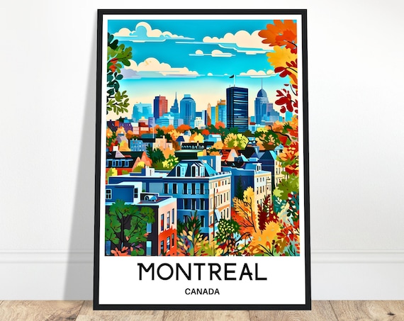Montreal Canada Vibrant Autumn Fall Skyline Cityscape Travel Poster