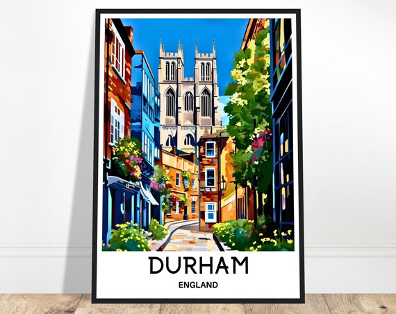 Durham Travel Print Poster English Art England Lover Gift Wall Hanging Home Office Decor City Illustration