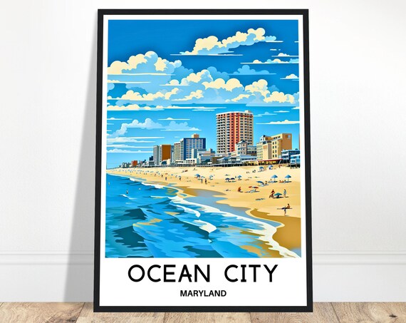Ocean City Maryland Beach Boardwalk Summer Seaside Travel Poster