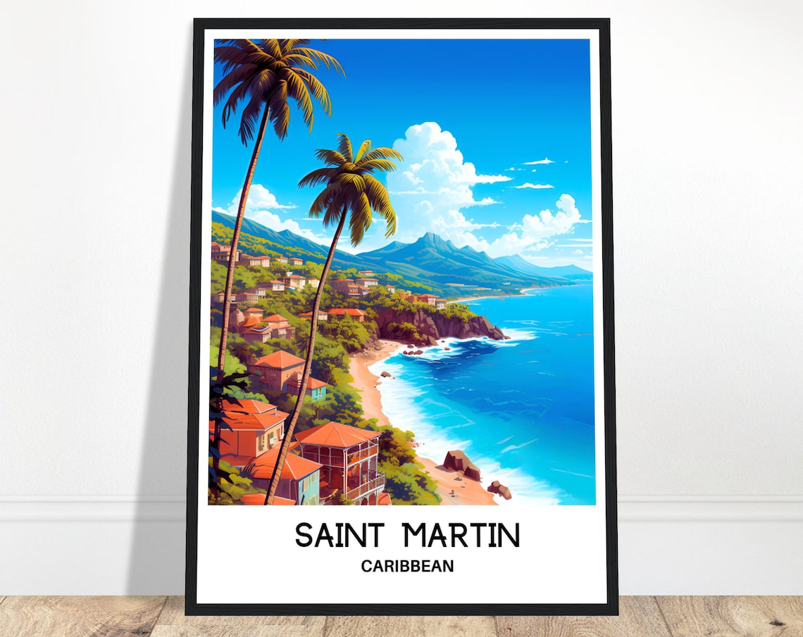 Saint Martin Travel Poster, Caribbean Island Art