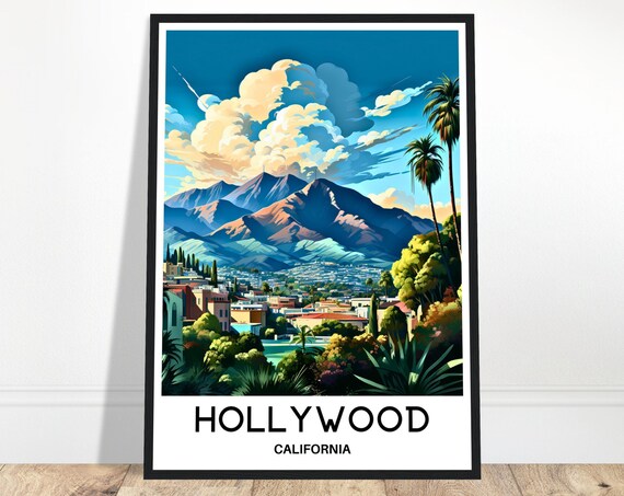 Hollywood Travel Print Poster Art Lover Gift Wall Hanging Home Office Desk Decor Illustration