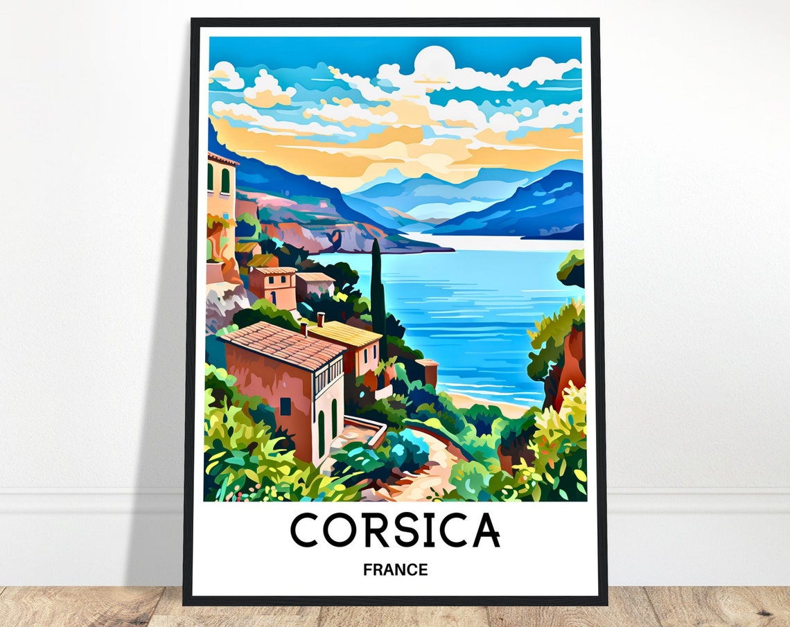 Corsica Travel Print Corsica Poster French Art Print France Lover Gift Wall Hanging Art Home Office Desk Decor Corsica Island Illustration