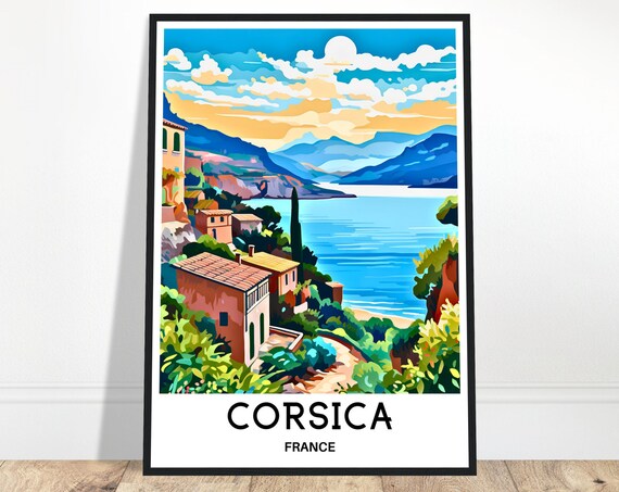 Corsica Travel Print Poster French Art France Lover Gift Wall Hanging Home Office Desk Decor Island Illustration