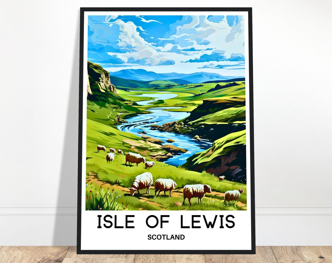 Isle of Lewis Winding River Valley Grazing Sheep Scotland Poster