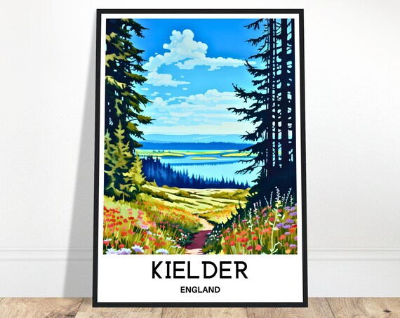 Kielder Travel Print Poster English Art England Lover Gift Wall Home Decor Water Forest Park Illustration