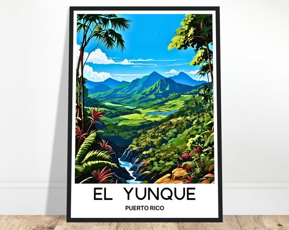 El Yunque Rainforest Travel Print Poster Caribbean Art Puerto Rico Lover Gift Wall Hanging Home Decor Illustration