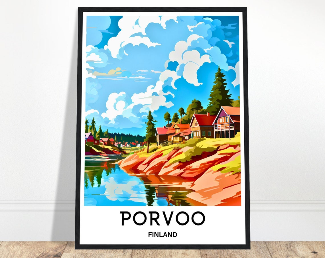Porvoo Travel Print Porvoo Poster Finnish Art Print Finland Lover Gift Wall Hanging Home Office Desk Decor Porvoo City Illustration
