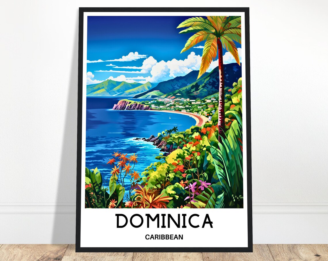 Dominica Caribbean Island Coast Palm Trees Tropical Travel Poster