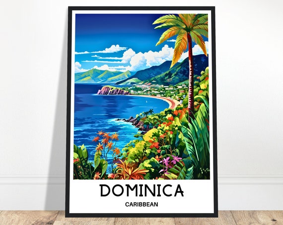 Dominica Travel Print Poster Caribbean Art Lover Gift Wall Hanging Home Office Decor Island Illustration