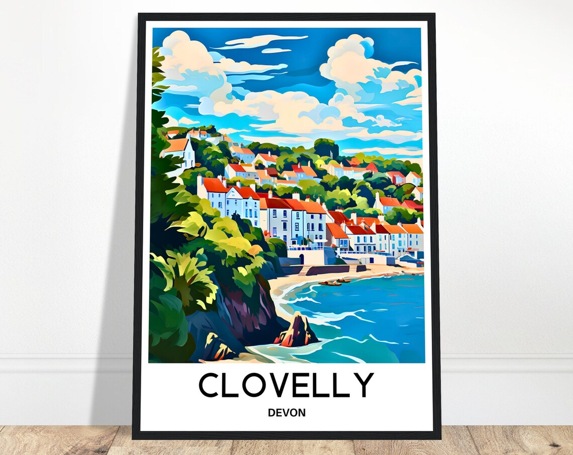 Clovelly Devon England Fishing Village Harbor Colorful Travel Poster