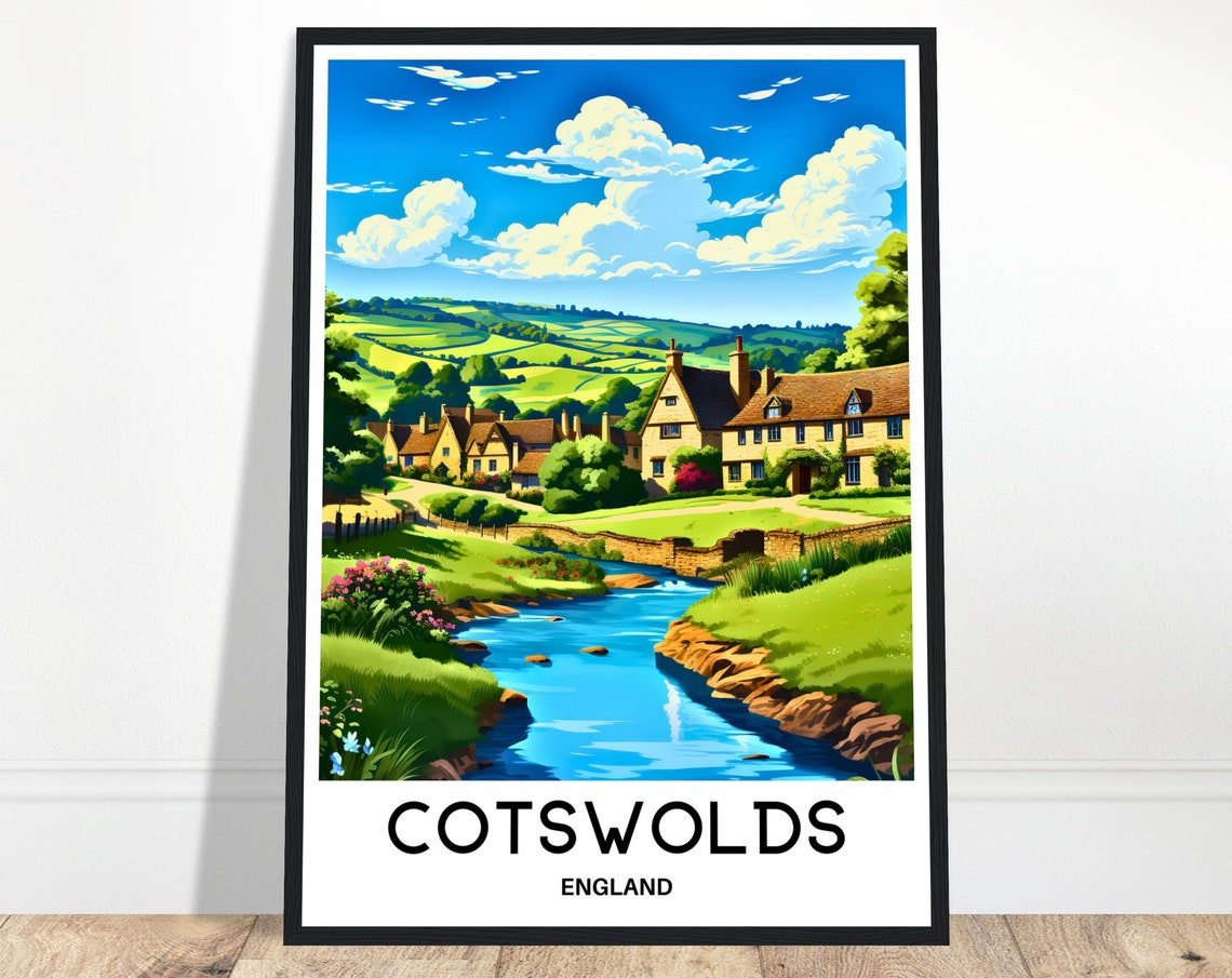 Cotswolds Stone Cottages River Valley England Countryside Poster