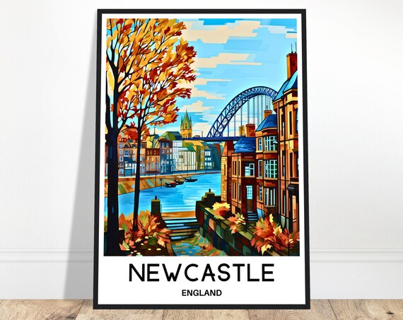 Newcastle Travel Print Bridge Poster English Art England Lover Gift Wall Hanging Home Office Decor Illustration