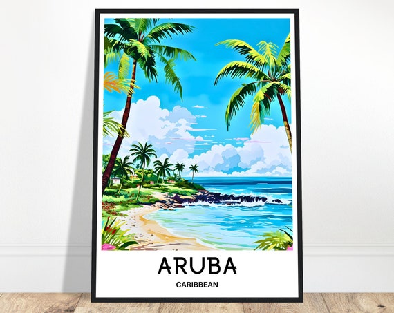 Aruba Travel Print Poster Caribbean Art Lover Gift Wall Hanging Home Office Decor Island Illustration