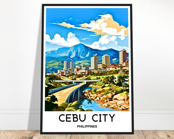 Cebu City Travel Print Poster Philippines Art Lover Gift Wall Hanging Home Office Decor Illustration