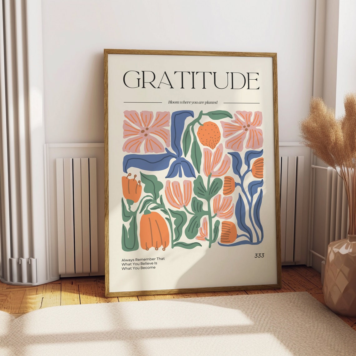 Gratitude Bloom Where You Are Planted Colorful Botanical Quote Poster