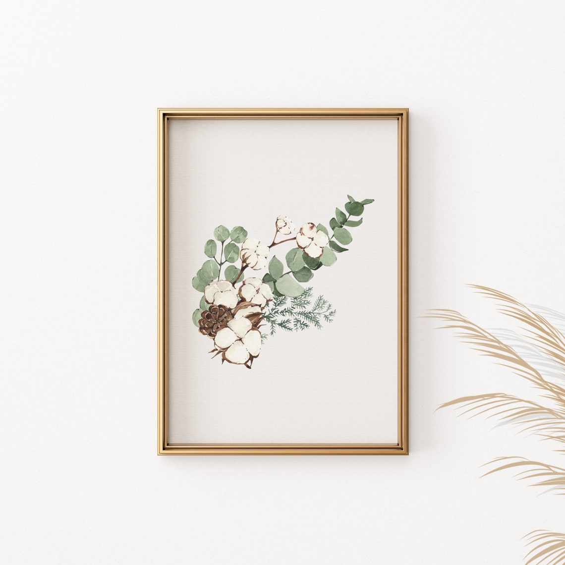 Winter Botanical Cotton Eucalyptus Poster Pinecone Branch Floral Art