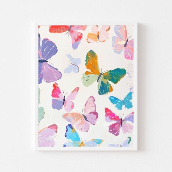 Rainbow Butterflies Watercolor Art Print, Nursery Decor