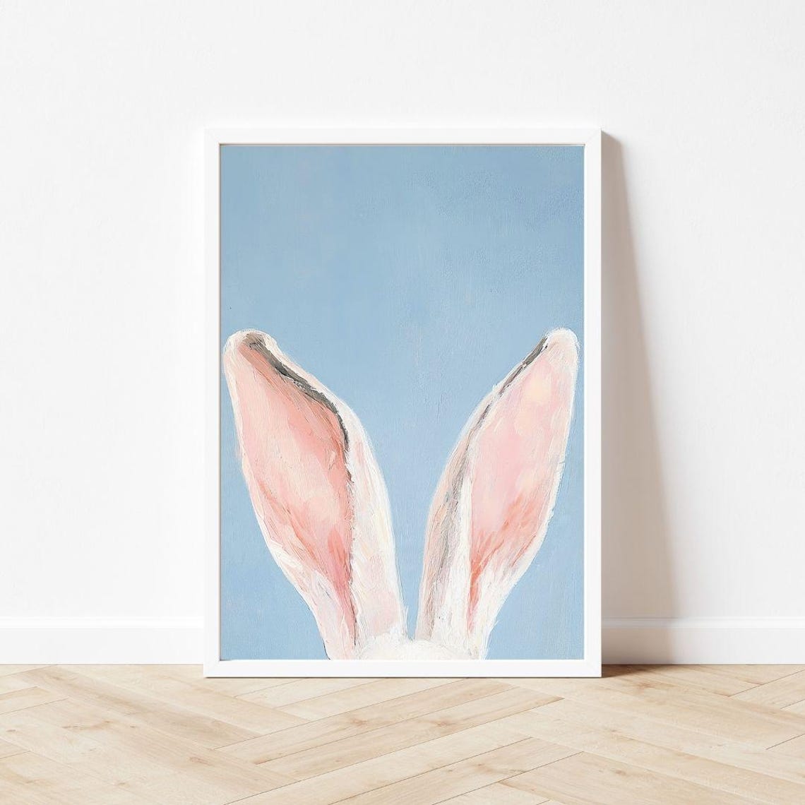 Bunny Ears Close-Up on Soft Blue Background Spring Animal Poster - Image 3