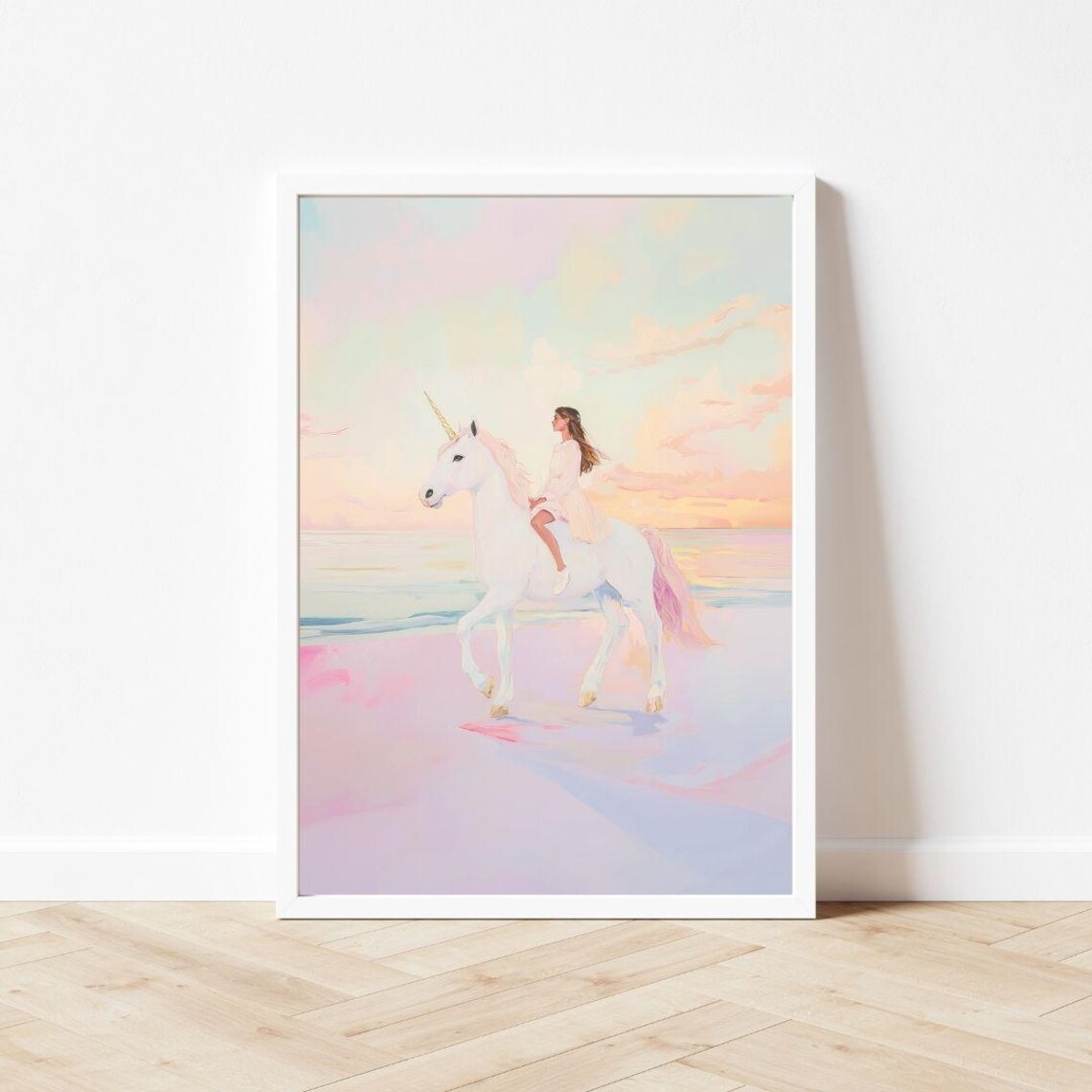 Girl Riding Unicorn, Whimsical Pastel Fantasy Art Print - Image 3