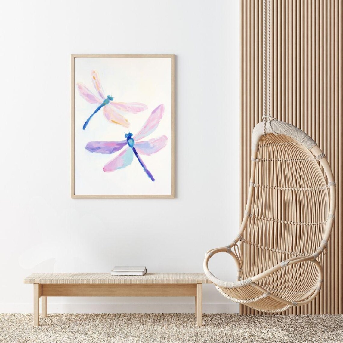 Pastel Pink Blue Dragonfly Watercolor Art Print - Image 2