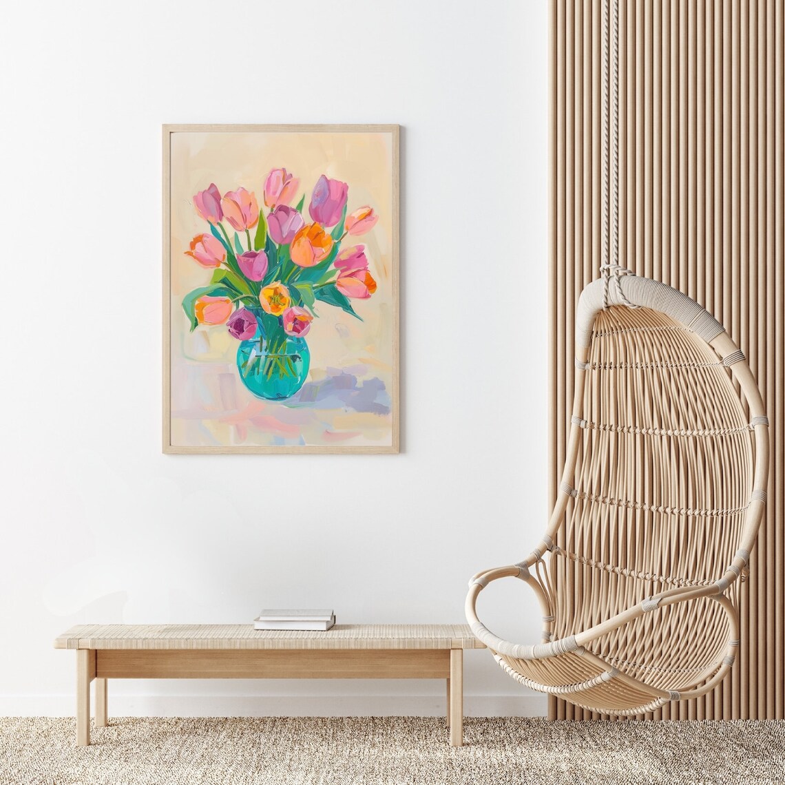 Colorful Tulip Painting, Retro Spring Floral Art Print - Image 3