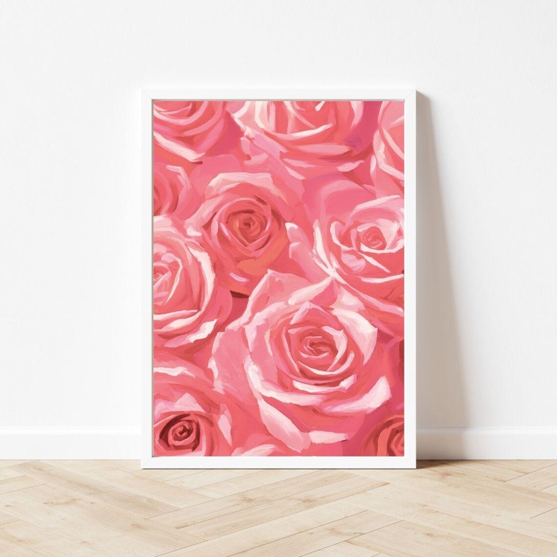 Pink Roses Close-Up Pastel Floral Painting Wall Decor Poster - Image 3