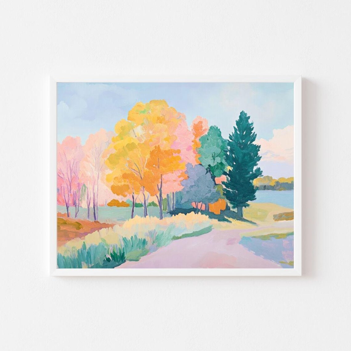 Colorful Autumn Trees, Abstract Fall Landscape Art Print