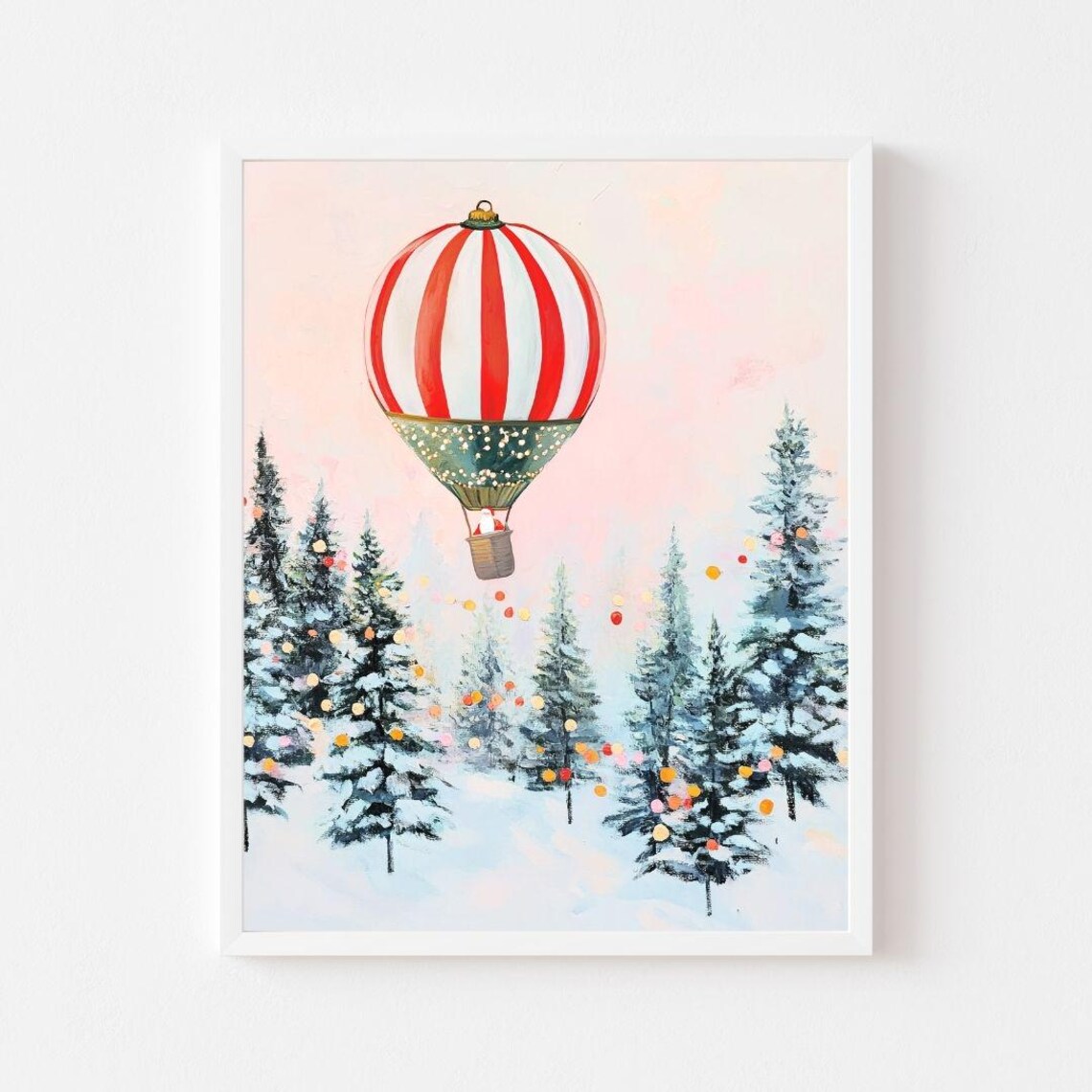 Santa Claus in Hot Air Balloon, Retro Christmas Art Print