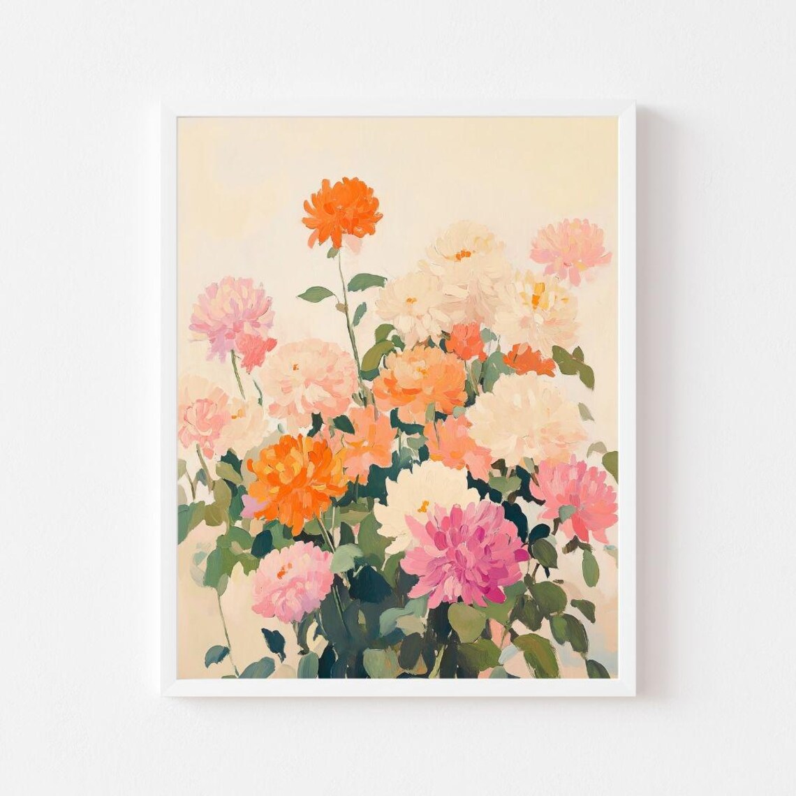 Pastel Dahlia Bouquet Cream Orange Autumn Vintage Floral Poster