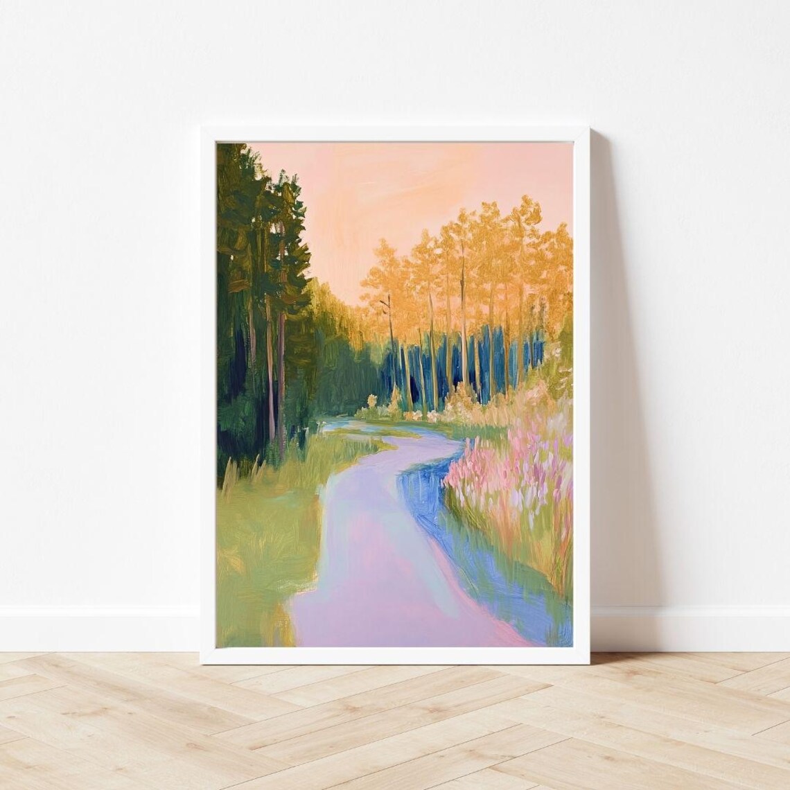 Colorful Autumn Creek Winding Through the Forest Landscape Poster - Image 3