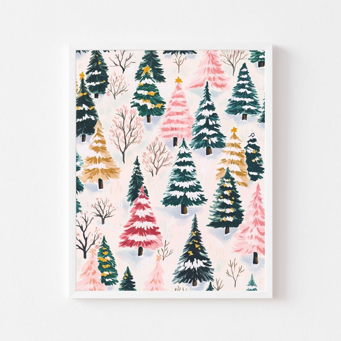 Cute Pastel Christmas Tree Forest Pattern Holiday Elegant Poster