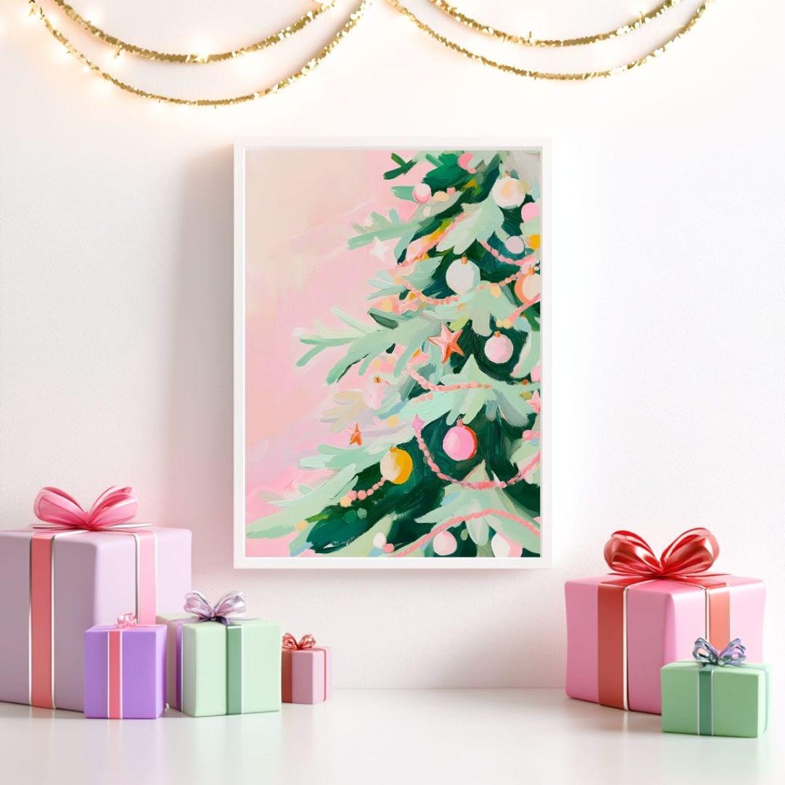 Pretty Pink Christmas Tree Close-Up Pastel Holiday Vibrant Poster - Image 2