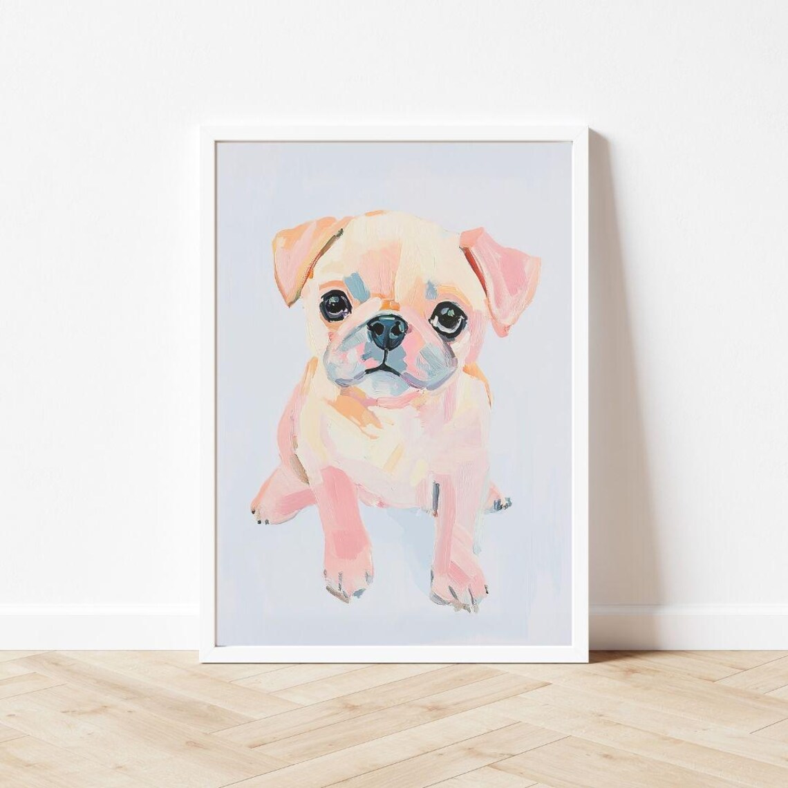 Pastel Pug Puppy Watercolor Art Print, Kids Room - Image 3